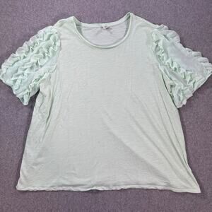 Cato Green Ruffle Short Sleeve Tee Shirt Women's 22/24W Lightweight